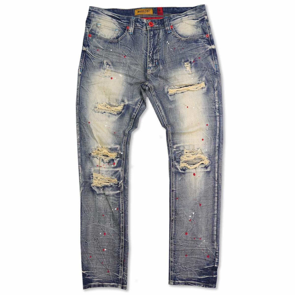 M1725 Shredded Denimu sokoto pẹlu Kun splashes - dọti Wẹ