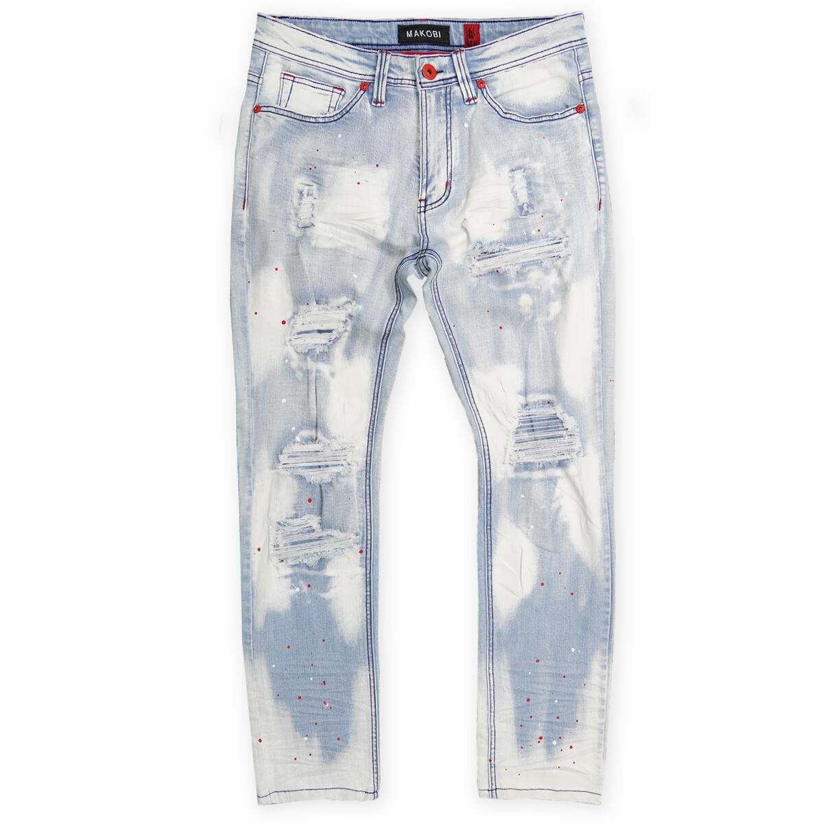 M1725 Shredded Denimu sokoto pẹlu Kun splashes - Light Wẹ