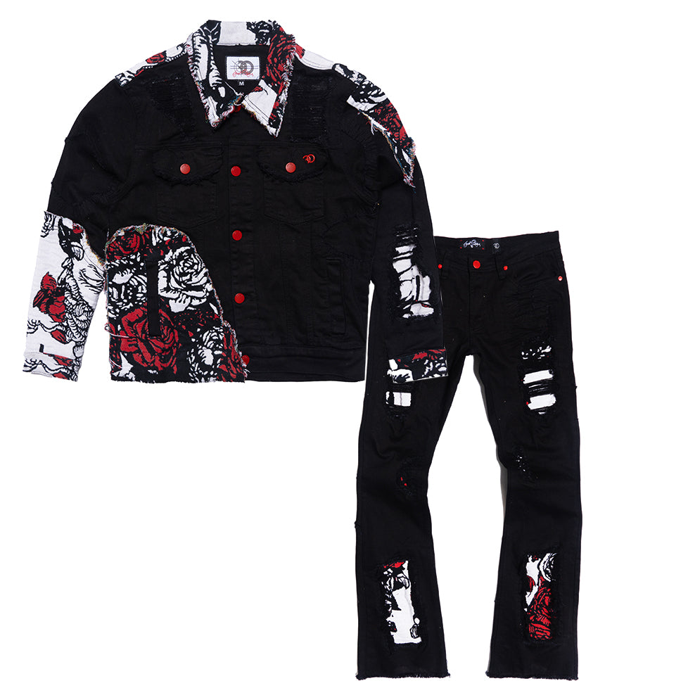 F1044 Cashay Tapestry Denim Jacket - Black