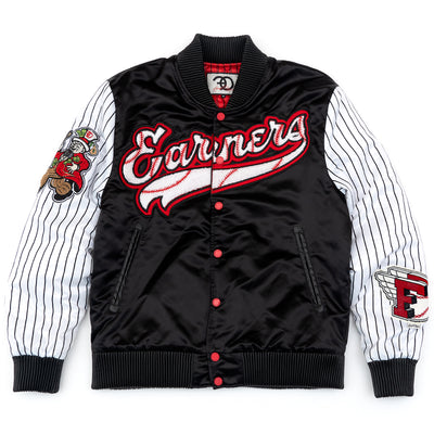 F1047 Earners League Satin Varsity Jacket - Black