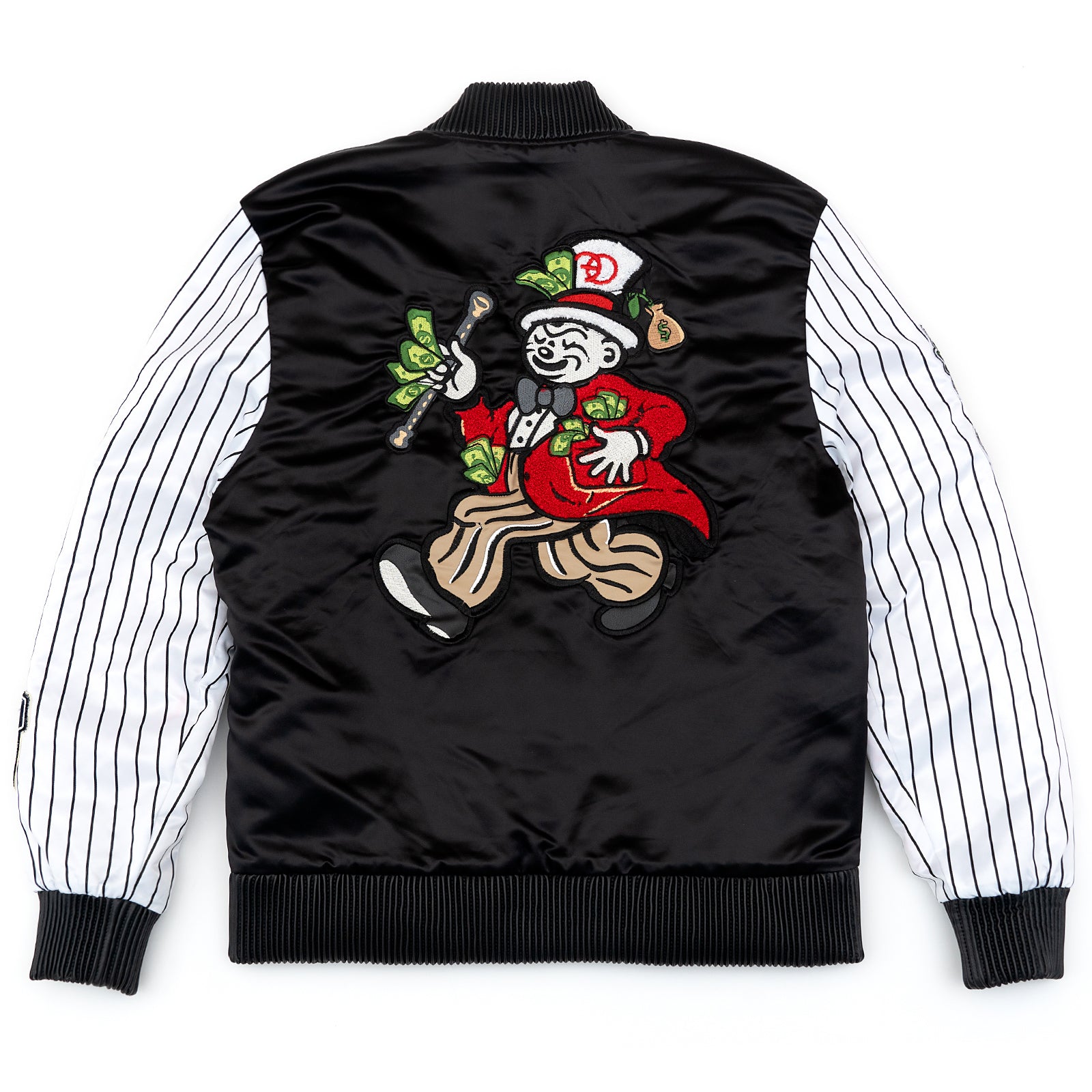 F1047 Earners League Satin Varsity Jacket - Black