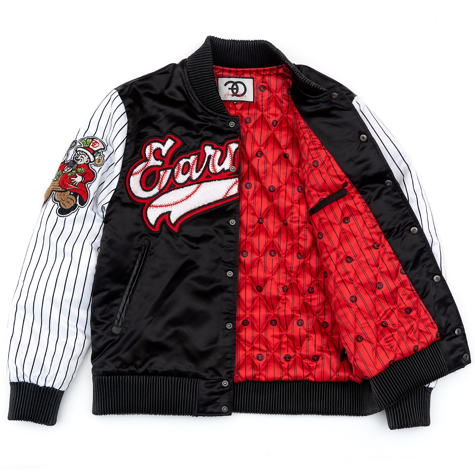 F1047 Earners League Satin Varsity Jacket - Black