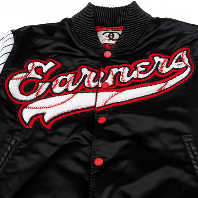 F1047 Earners League Satin Varsity Jacket - Black