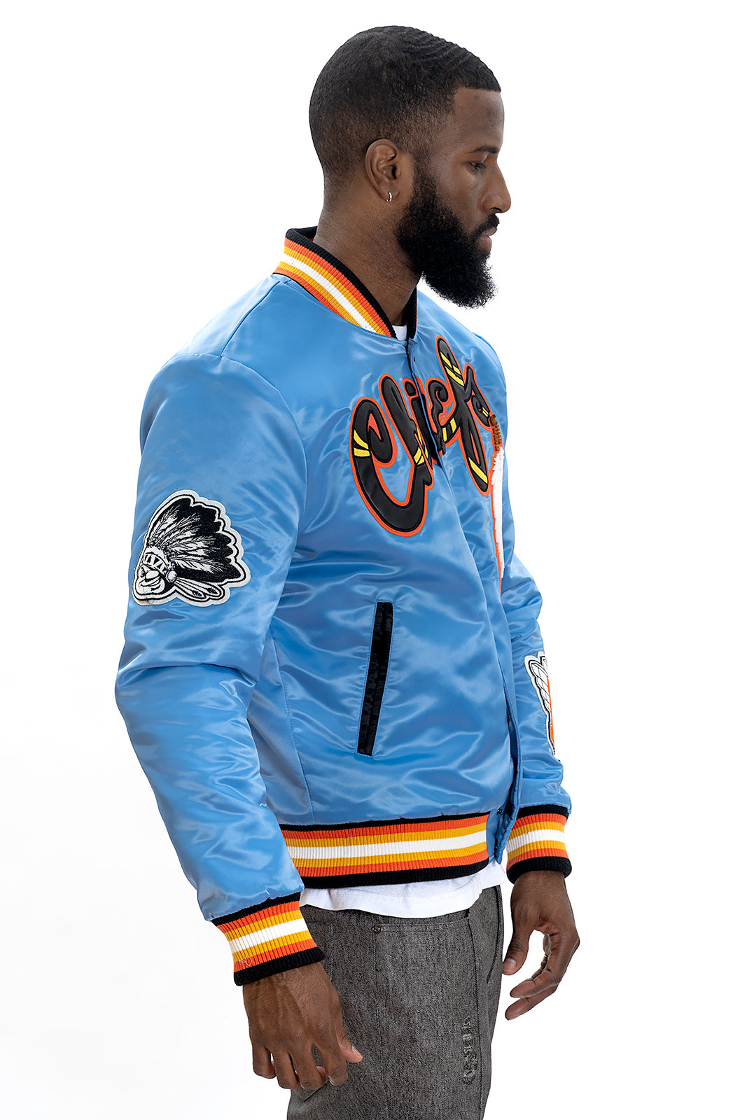 F1057 Chiefs Satin Varsity Jacket - Blue