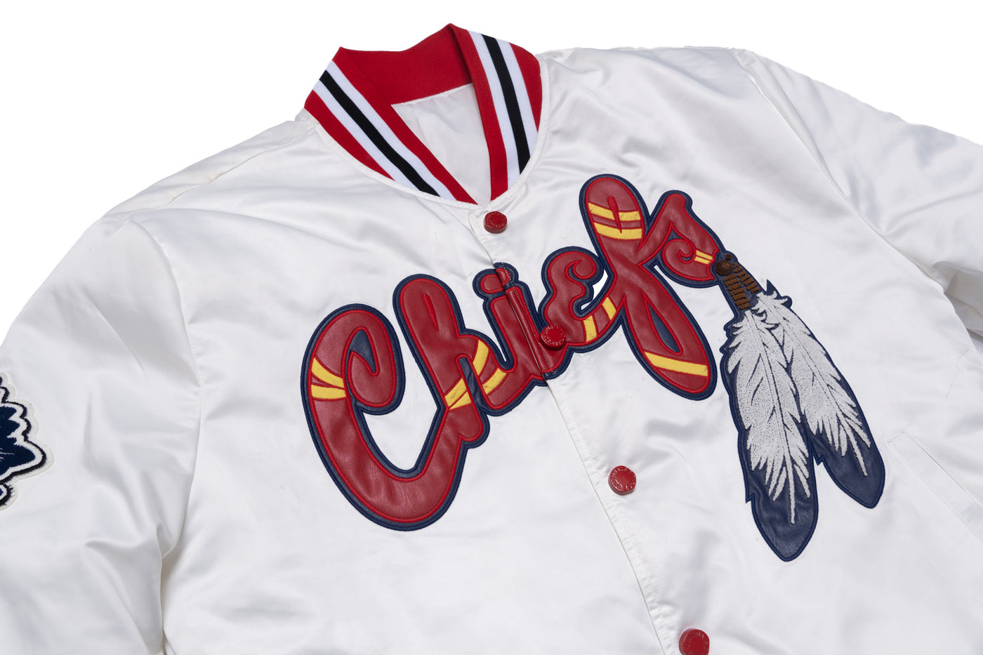 F1057 Chiefs Satin Varsity Jacket - White