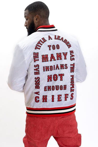 F1057 Chiefs Satin Varsity Jacket - White