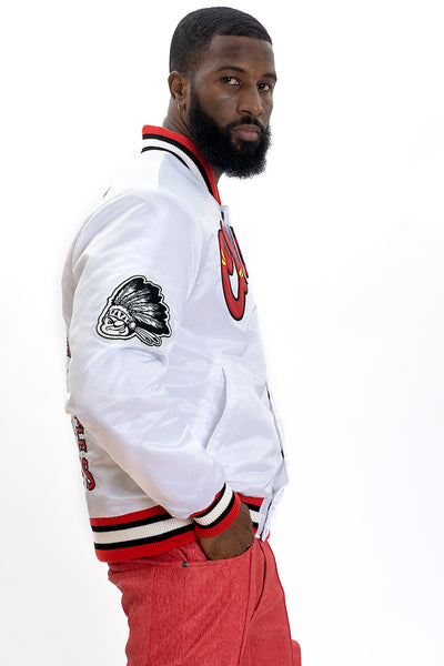 F1057 Chiefs Satin Varsity Jacket - White