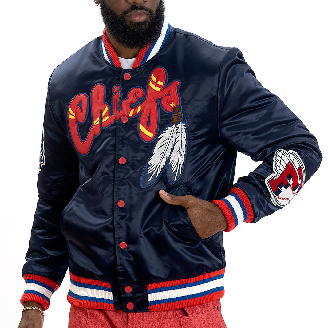 F1057 Chiefs Satin Varsity Jacket - Navy