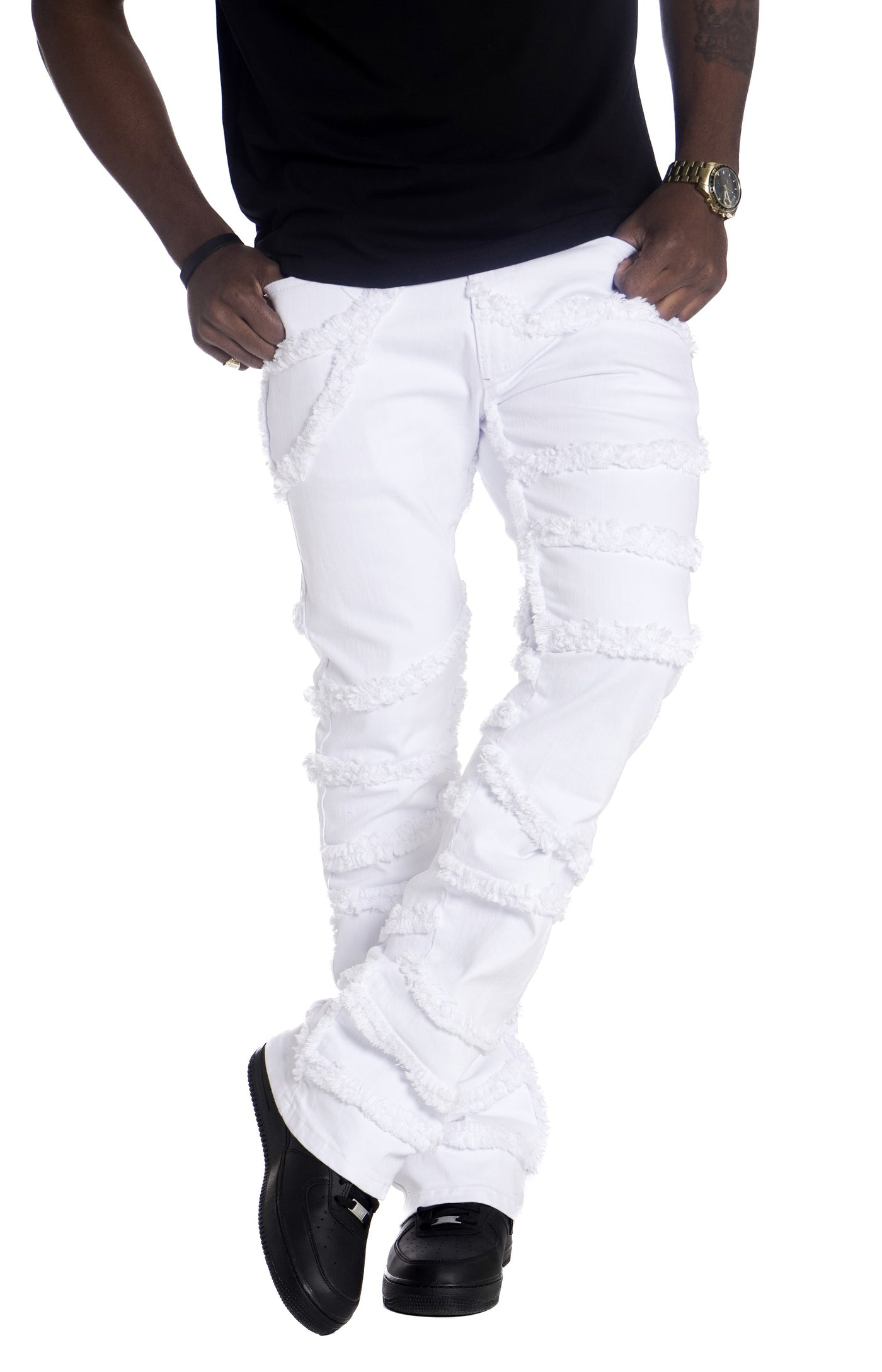 F1705 Leon 36" Stack Jeans - White