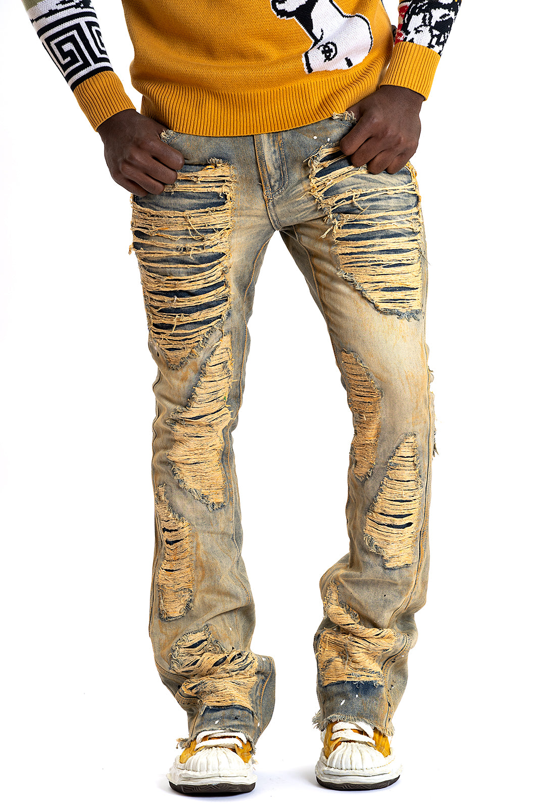 F1772 Basel Distressed Stacked Jeans - Antique Wash