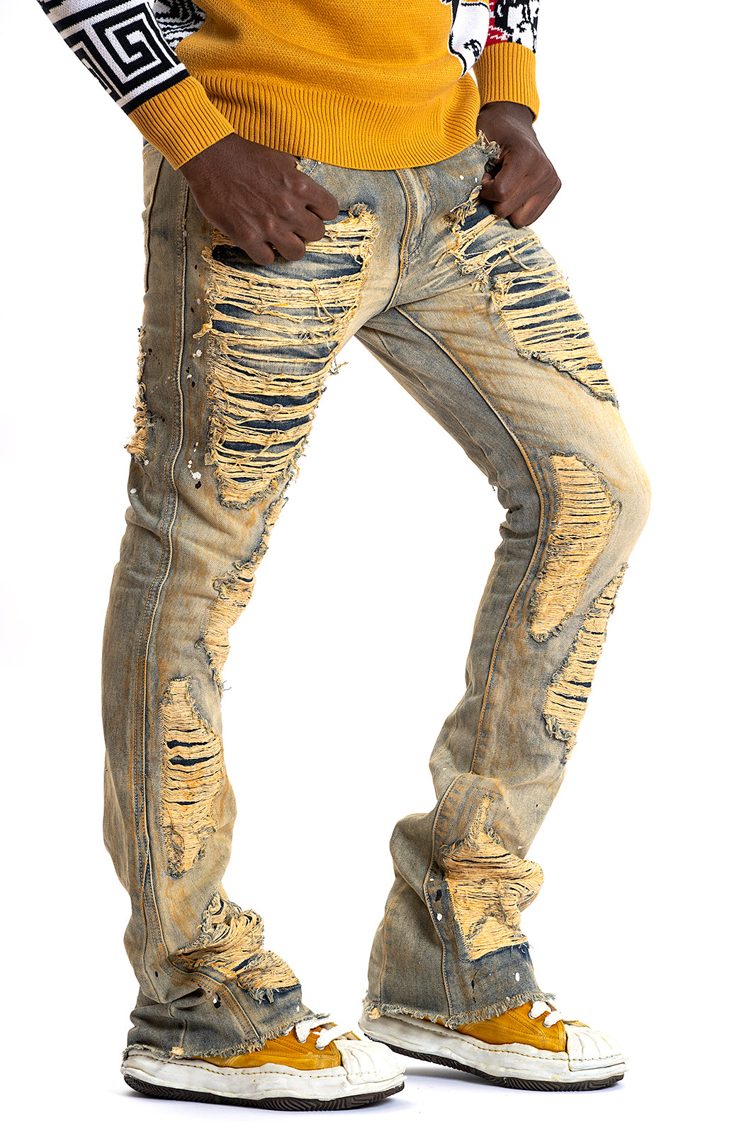 F1772 Basel Distressed Stacked Jeans - Antique Wash