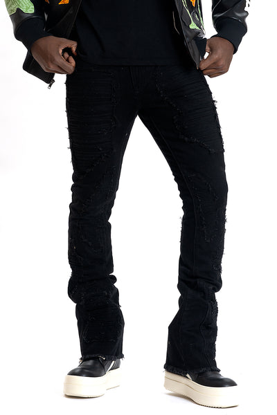 F1772 Basel Distressed Stacked Jeans - Black