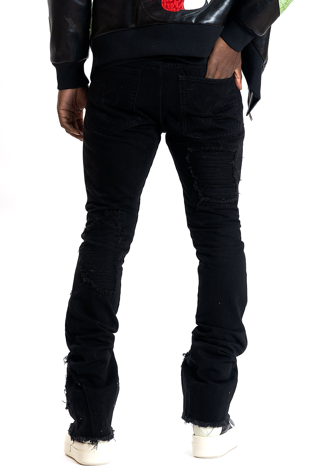 F1772 Basel Distressed Stacked Jeans - Black