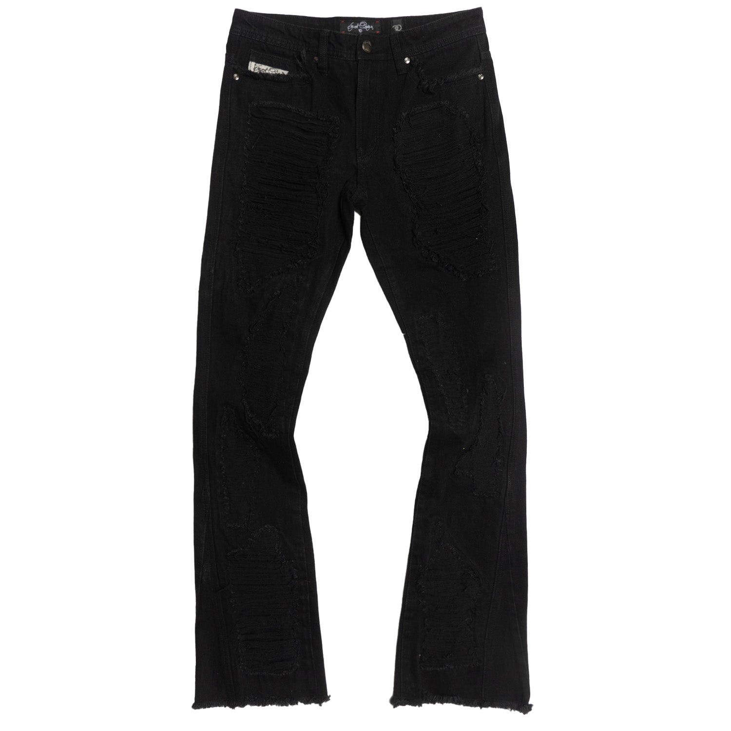 F1772 Basel Distressed Stacked Jeans - Black – Makobi Jeans USA