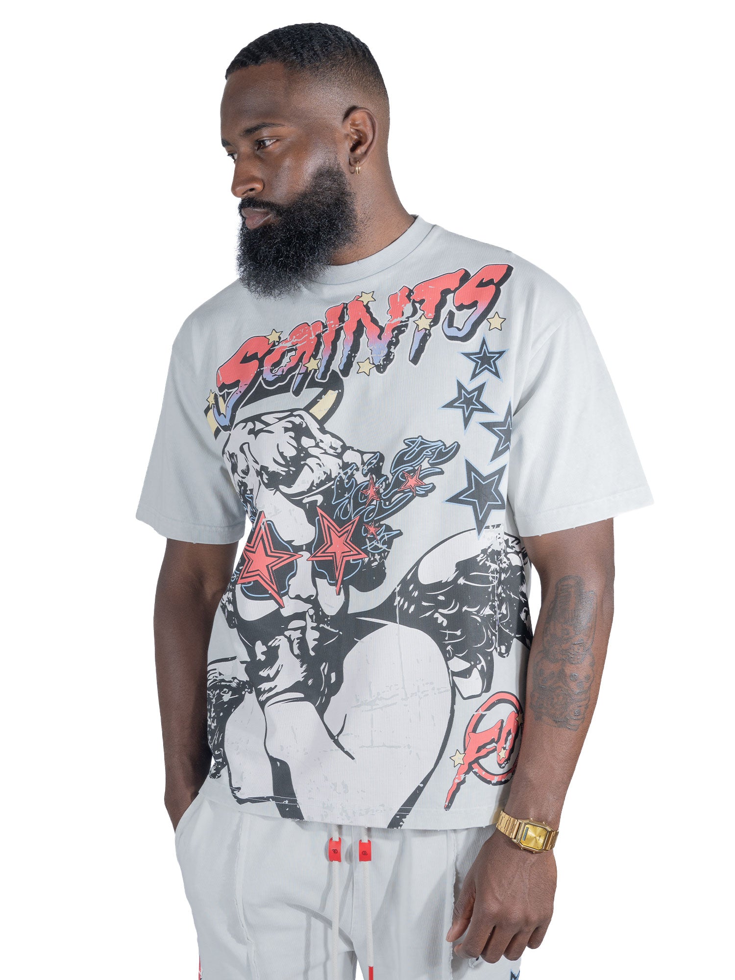 F196 The Saint Acid Wash Oversized Box Tee - White