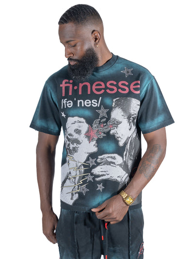 F199 Finesse Acid Wash Oversized Tee - Black