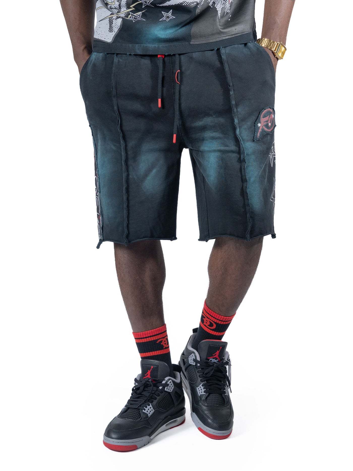 F696 Finesse Acid Wash Shorts - Black