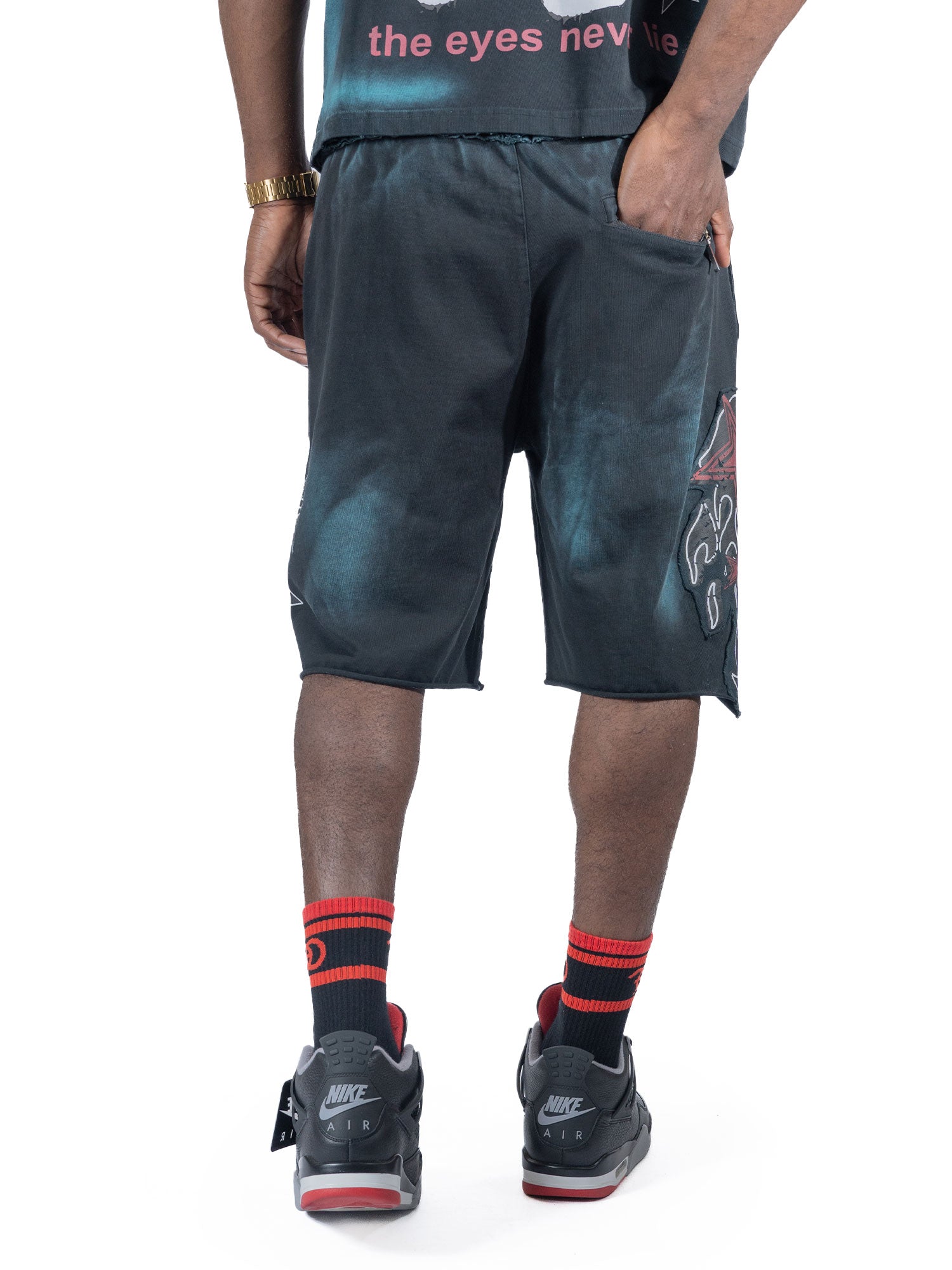 F696 Finesse Acid Wash Shorts - Black