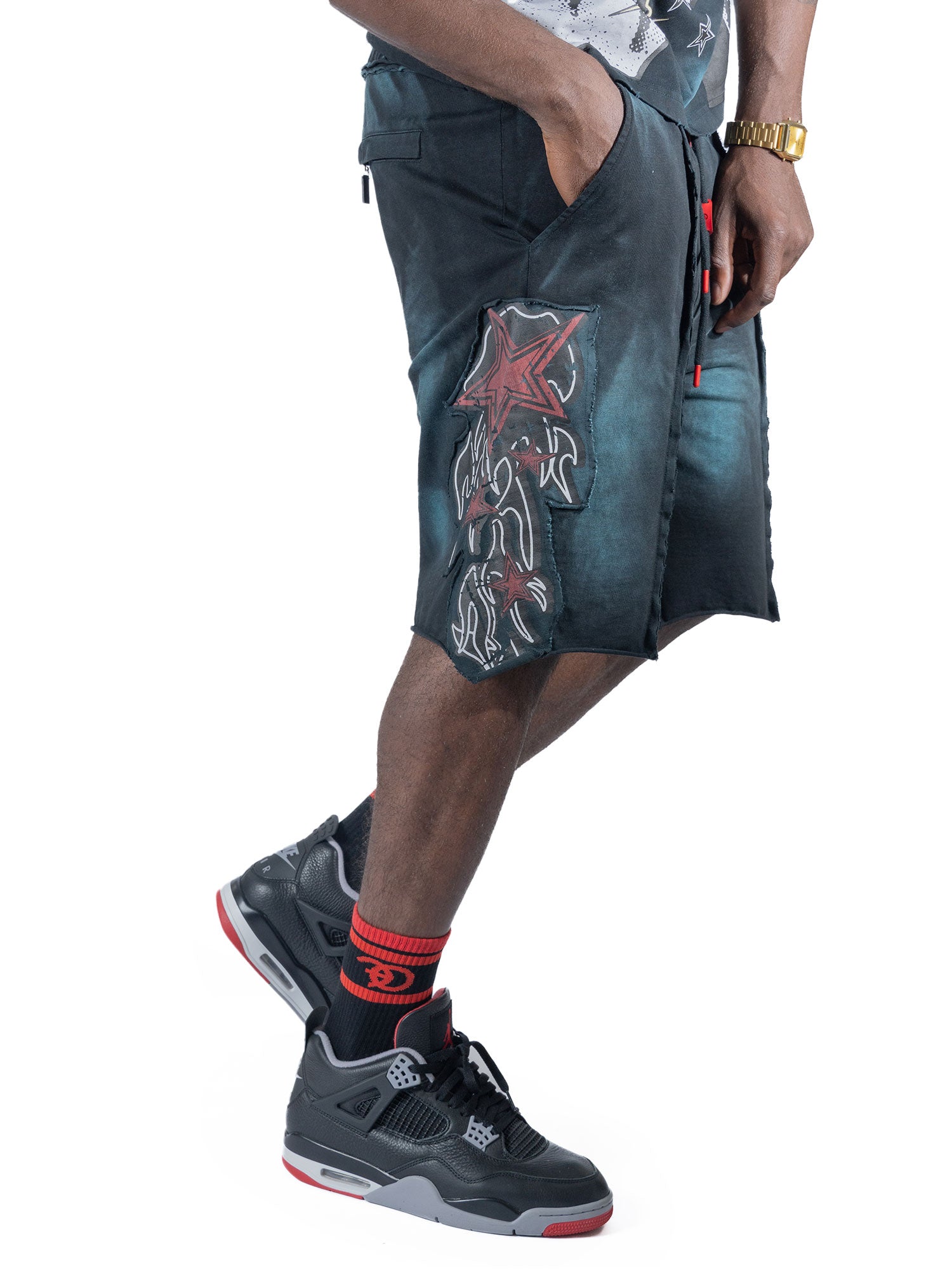 F696 Finesse Acid Wash Shorts - Black