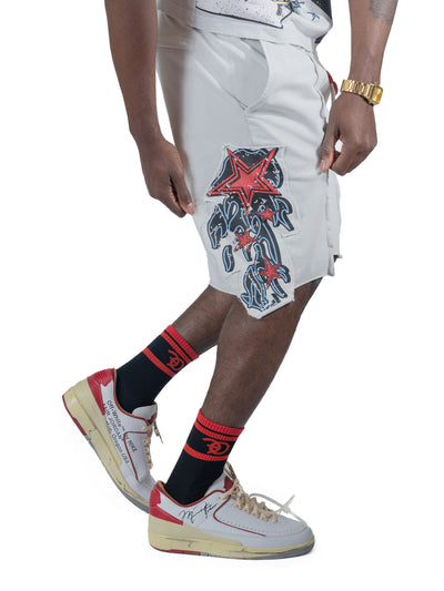 F696 Finesse Acid Wash Shorts - White