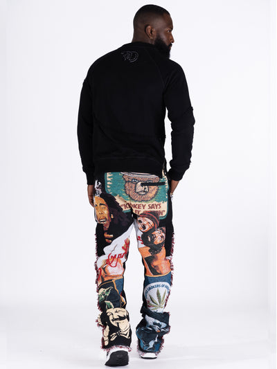 F1759 Frost Blow Tapestry Sweatpants - Black