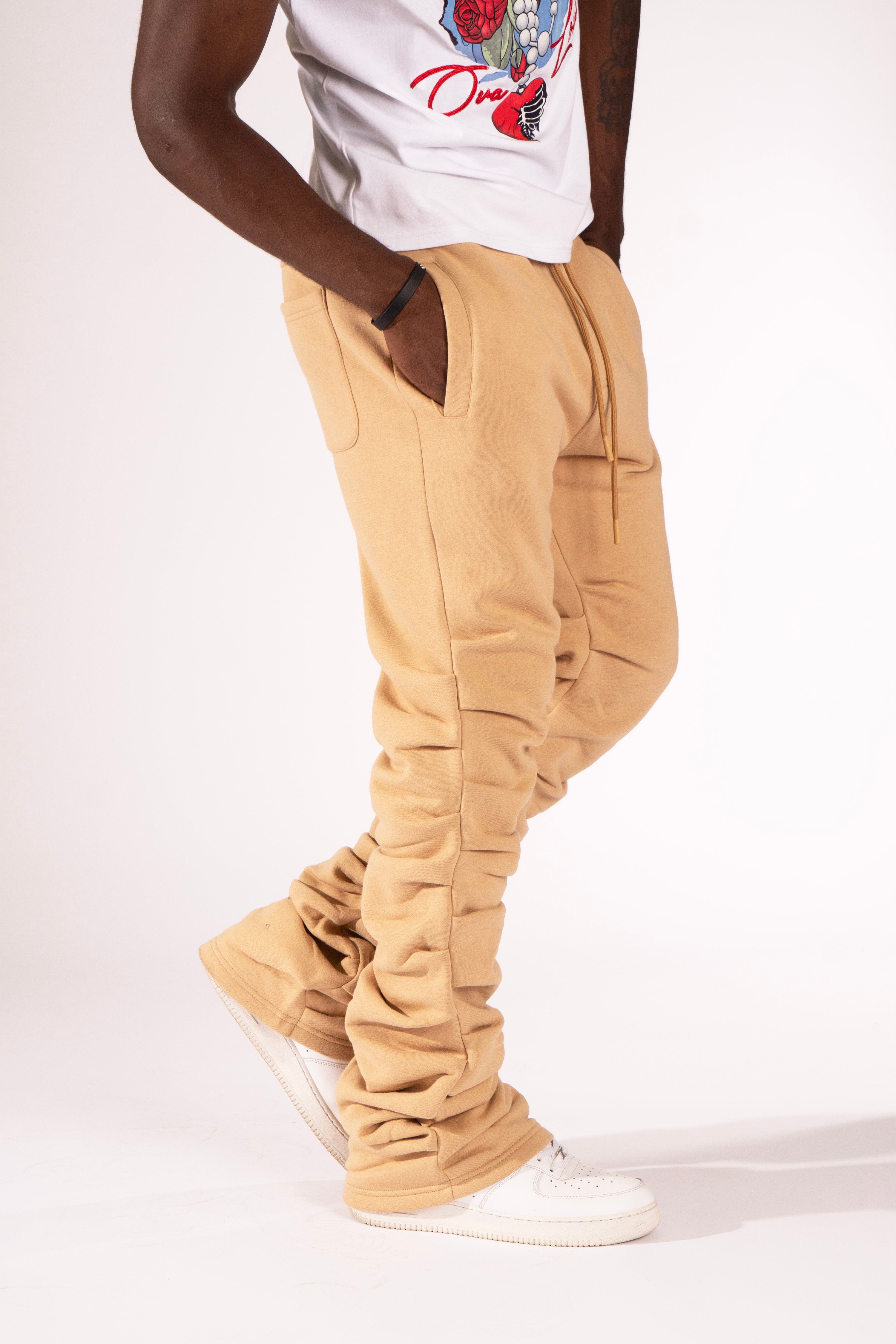 F6220 Malik Stacked Sweatpants - Khaki