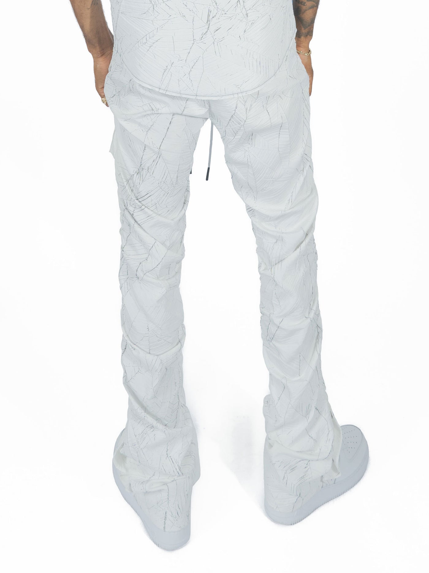 F6464 Monico Nylon Stacked Pants - White