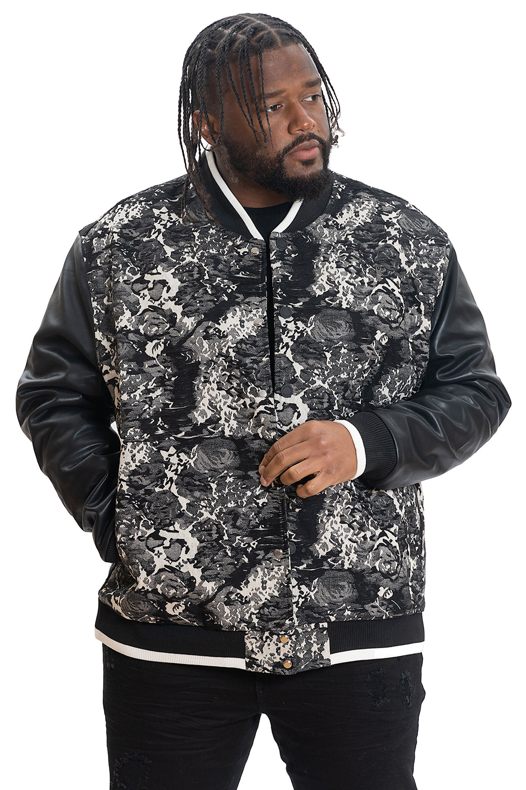 M1096 Veroma Tapestry Varsity Jacket - Black