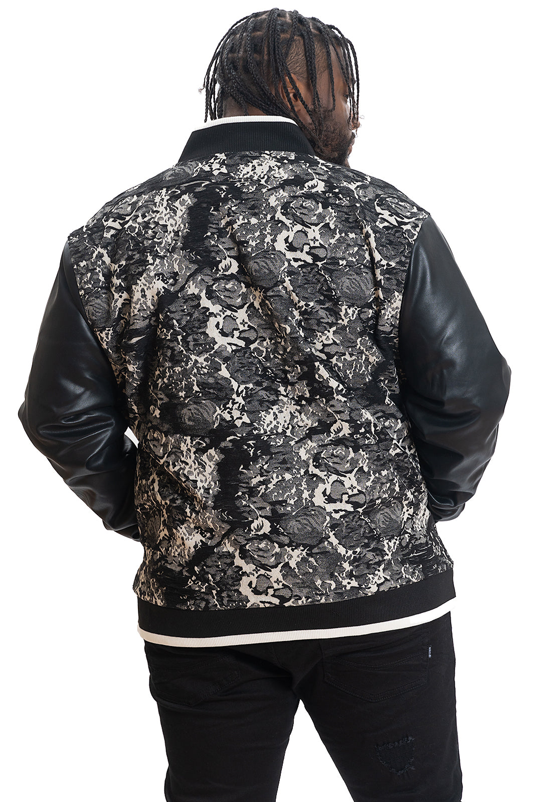 M1096 Veroma Tapestry Varsity Jacket - Black