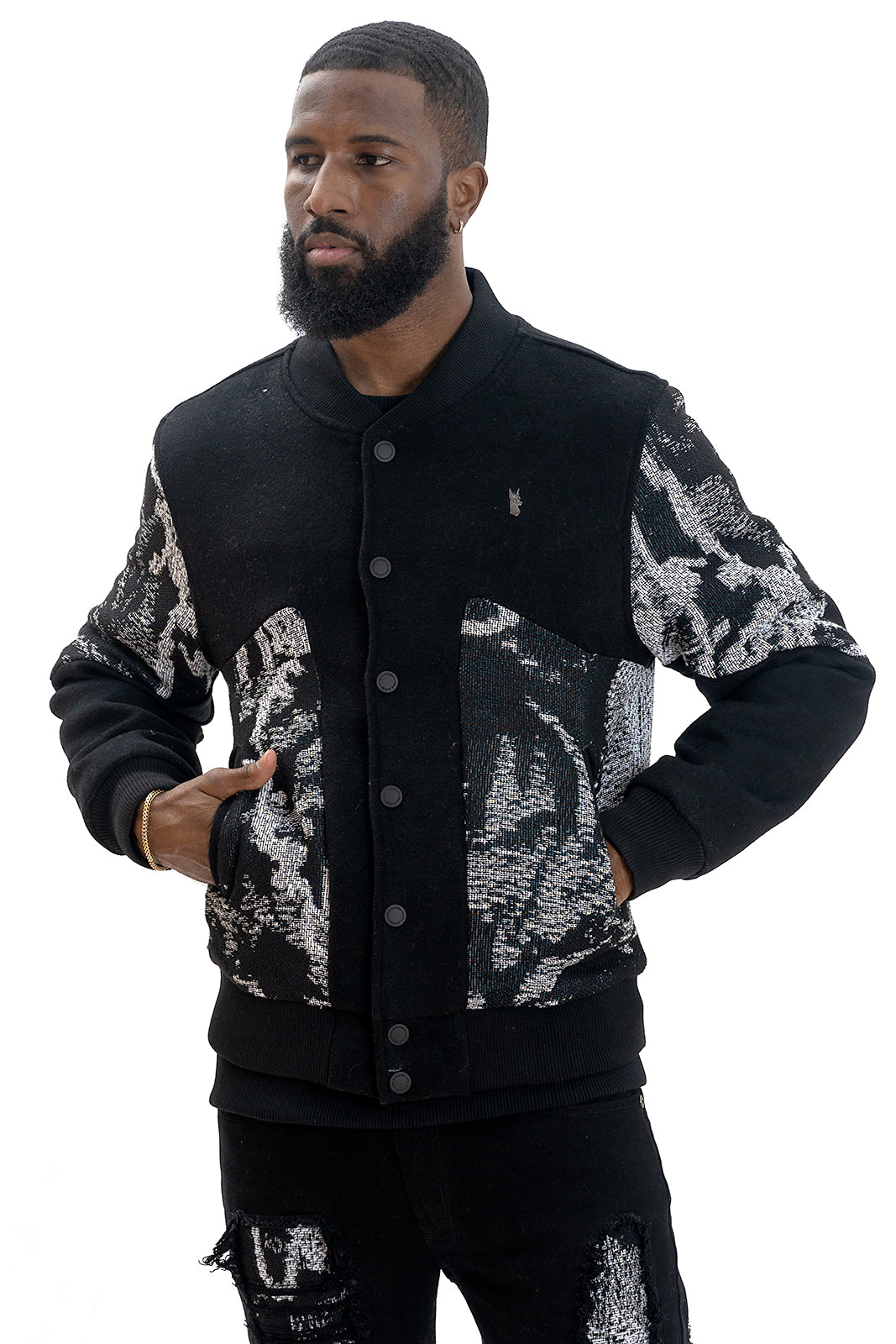 M1099 Bagnoli Tapestry Varsity Jacket - Black