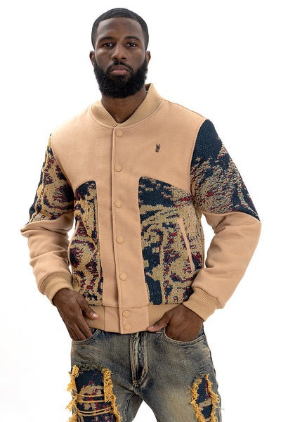 M1099 Bagnoli Tapestry Varsity Jacket - Khaki