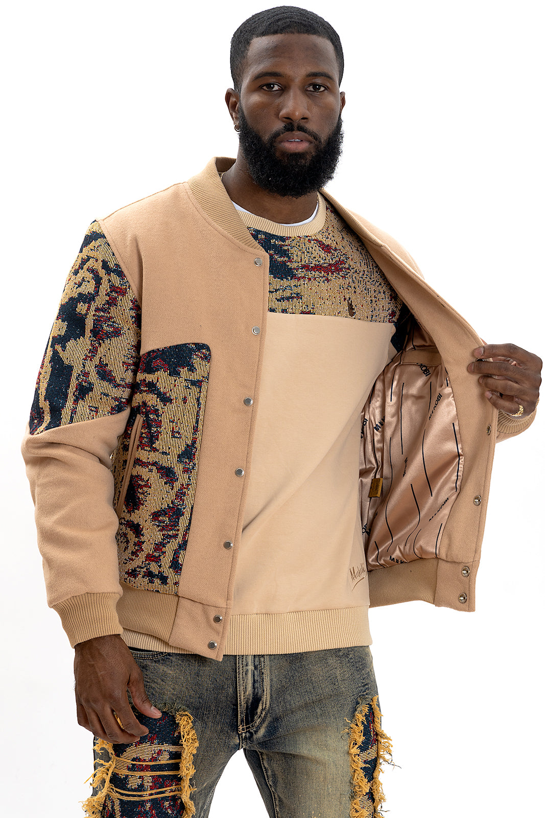 M1099 Bagnoli Tapestry Varsity Jacket - Khaki