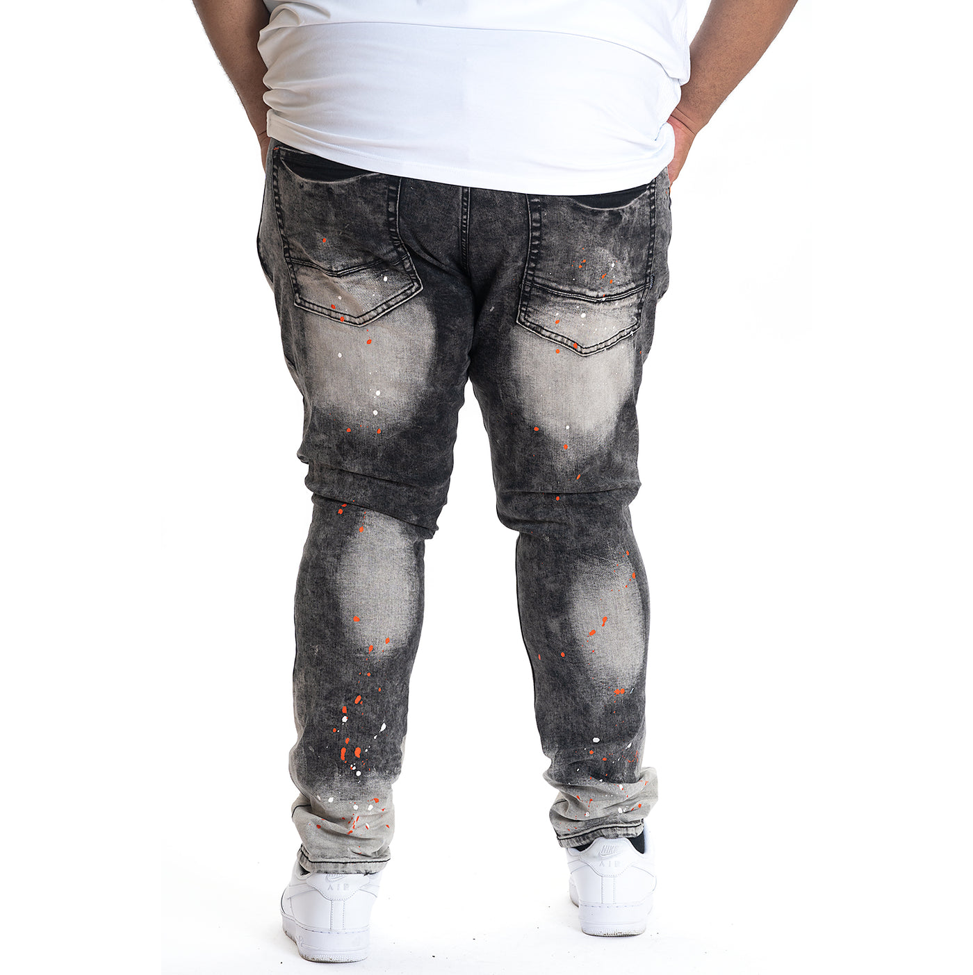 M1725 Shredded Denimu sokoto pẹlu Kun splashes - Black