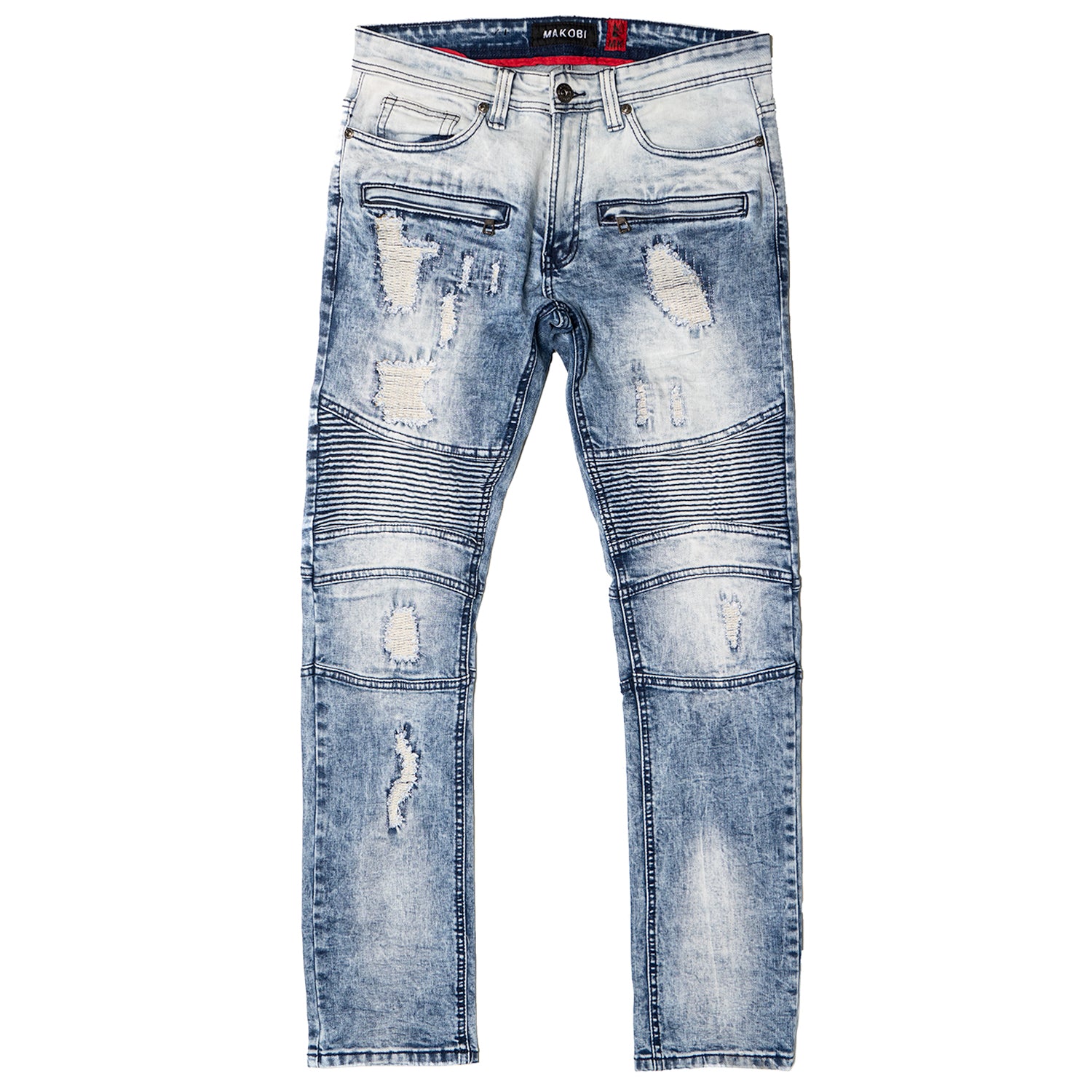 M1786 Makobi Prado Biker Jeans pẹlu Rip & Tunṣe - Dark Wẹ