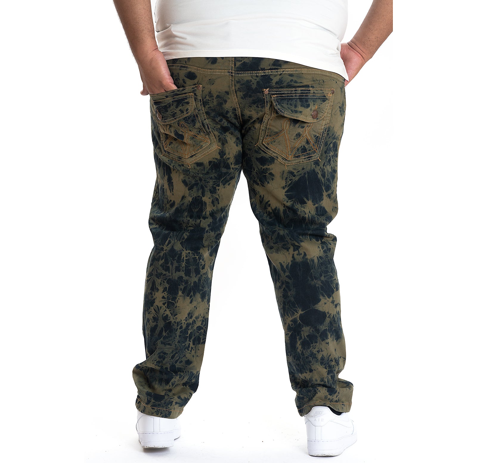 M2788 MAKOBI Tie Dye Denim Jeans - Olive