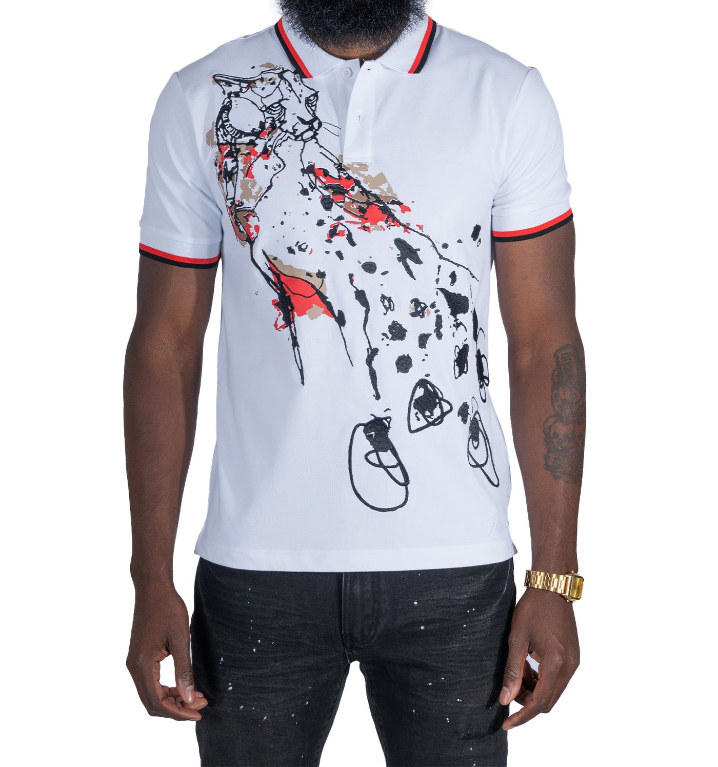 M388 Verona Cheetah Polo Shirt- White