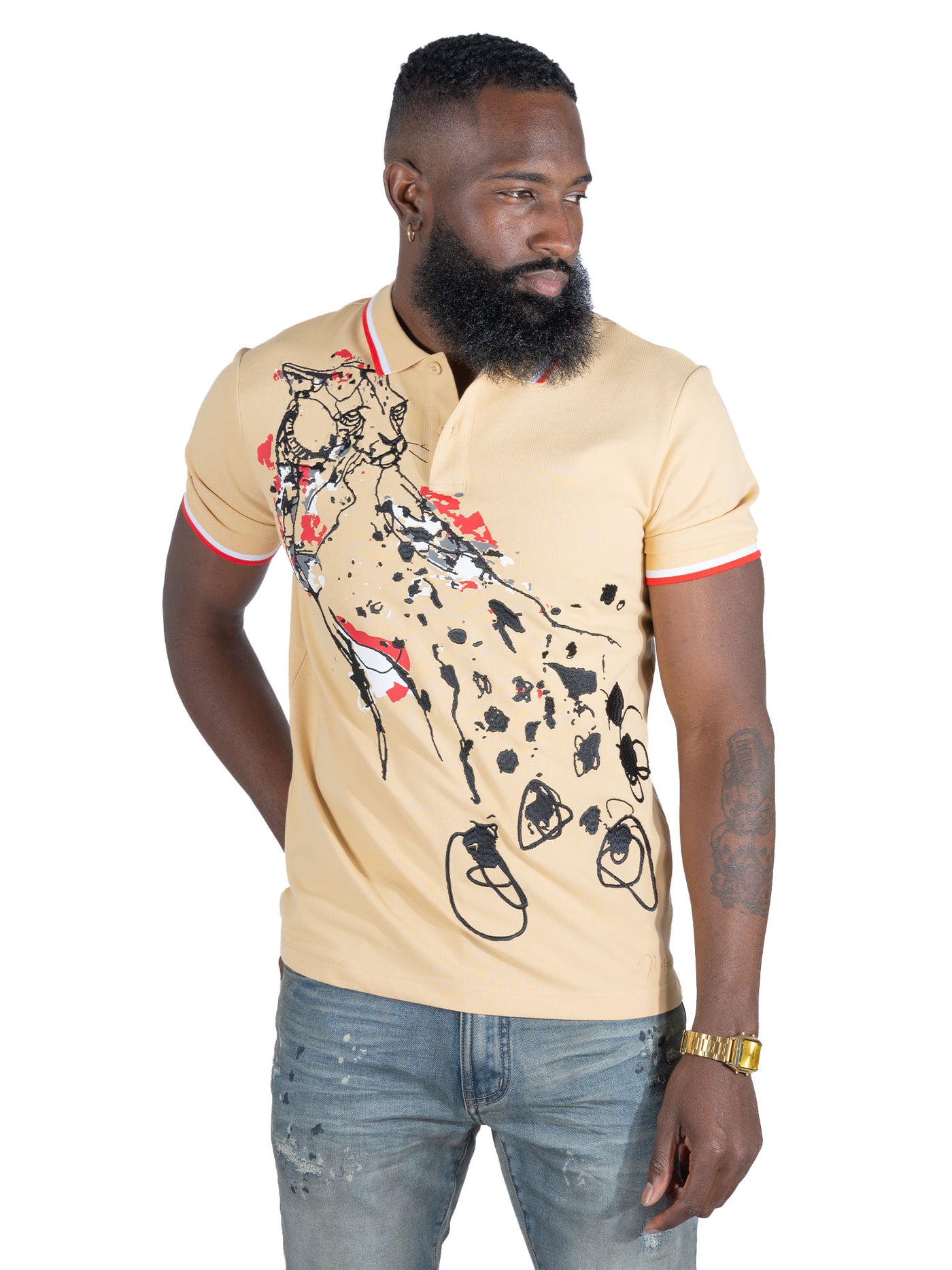 M388 Verona Cheetah Polo Shirt- Khaki