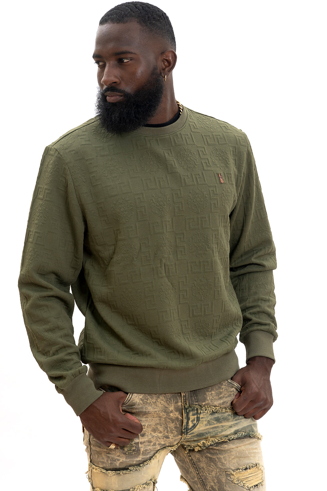 M4232 Bianchi Jacquard Crewneck Sweatshirt - Olive