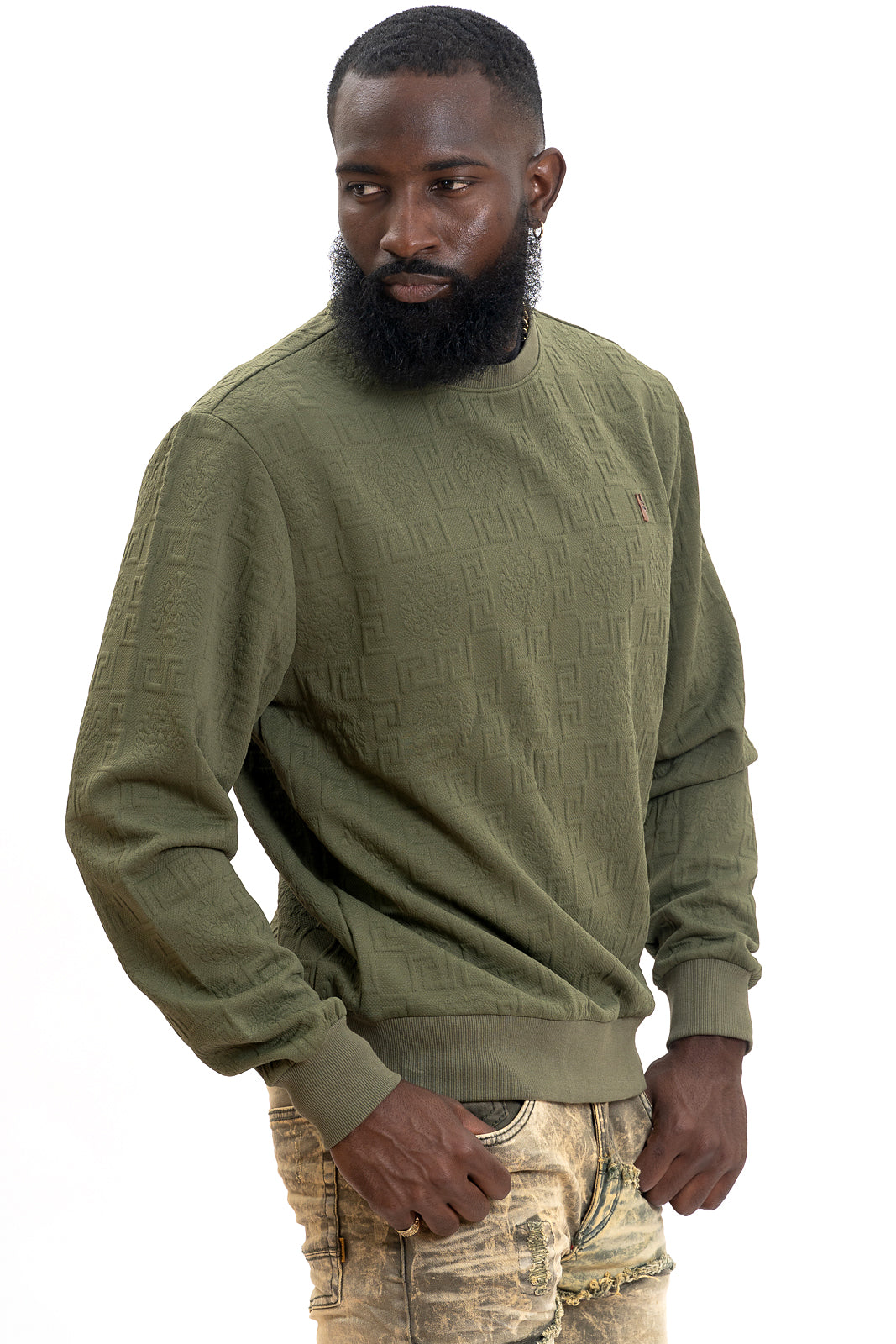 M4232 Bianchi Jacquard Crewneck Sweatshirt - Olive