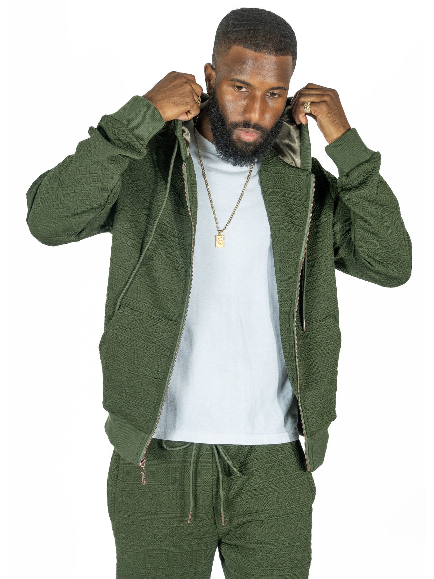 M4356 Berteli Jacquard Hoodie Set -  Olive