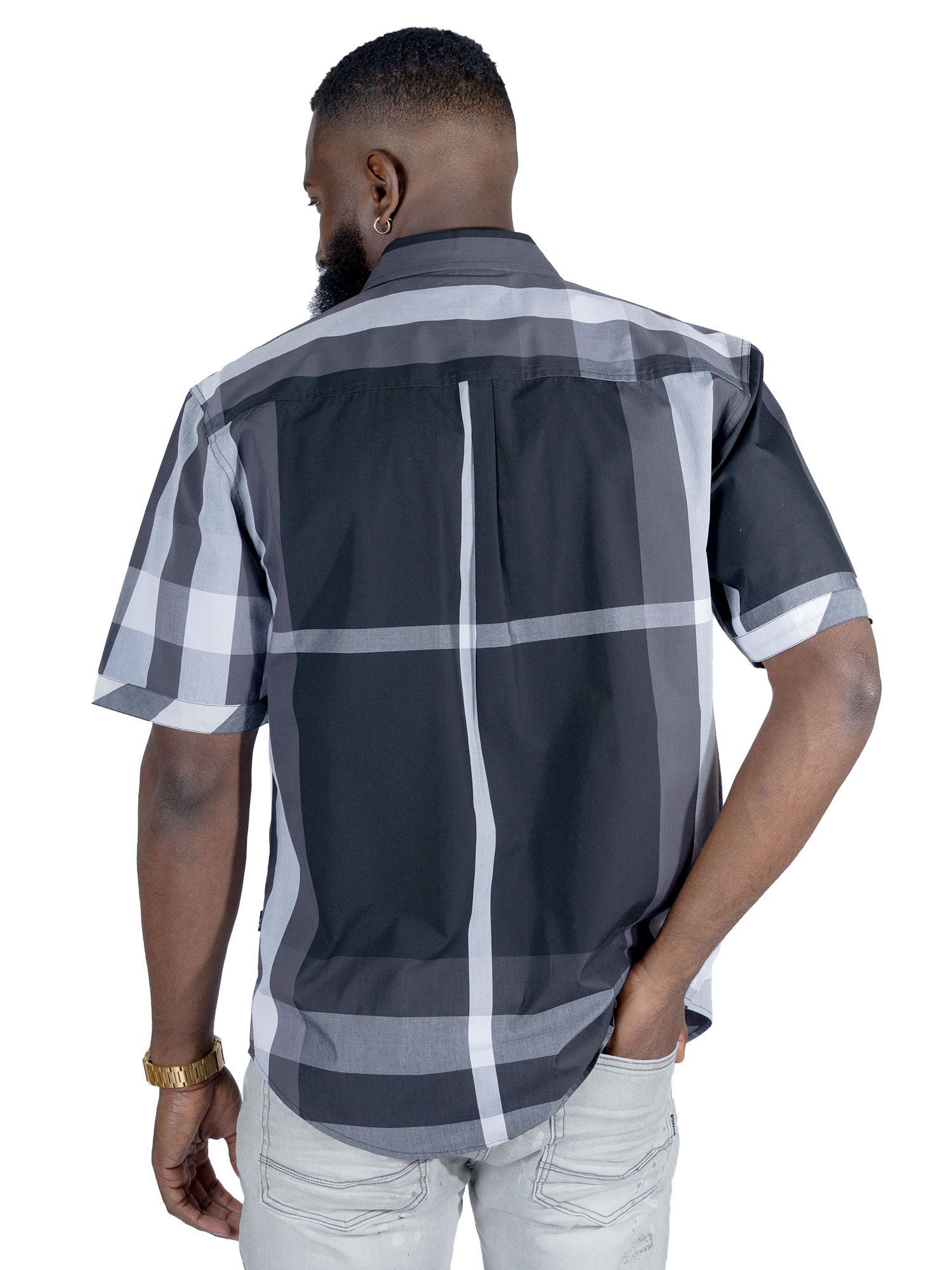 V814 Veno Button-isalẹ Kukuru Sleeves Shirt - Black