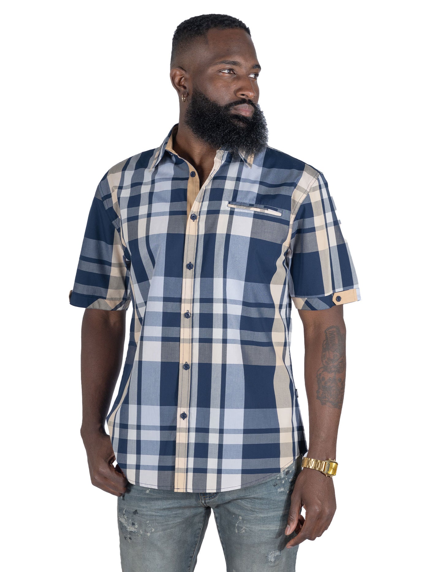 V846 Marco Plaid Shirt - Navy