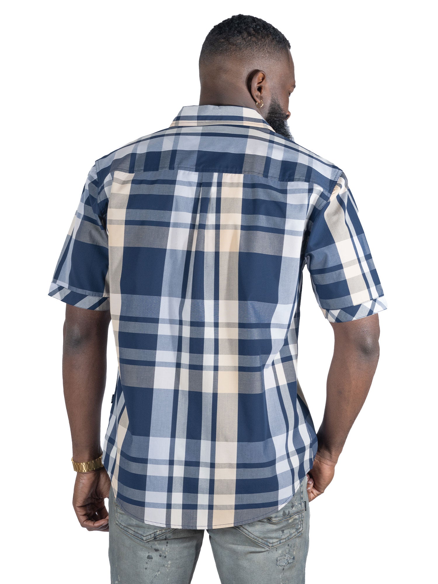 V814 Veno Button-isalẹ Kukuru Sleeves Shirt - Black