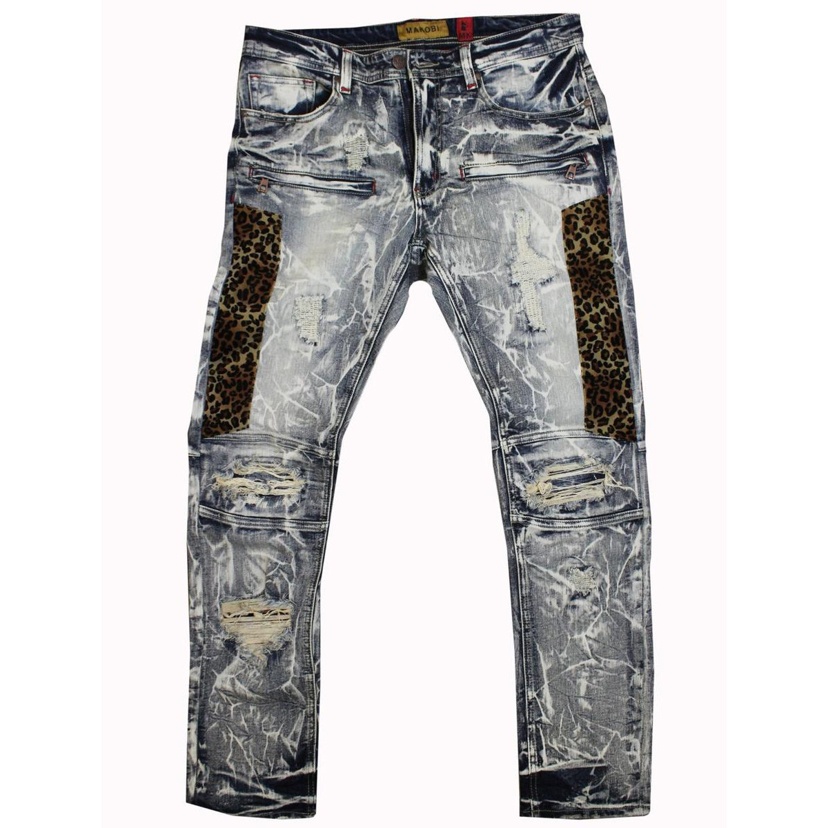 M1782 Ripped & Tunṣe Jeans Pẹlu Amotekun Print Patch - Ojoun