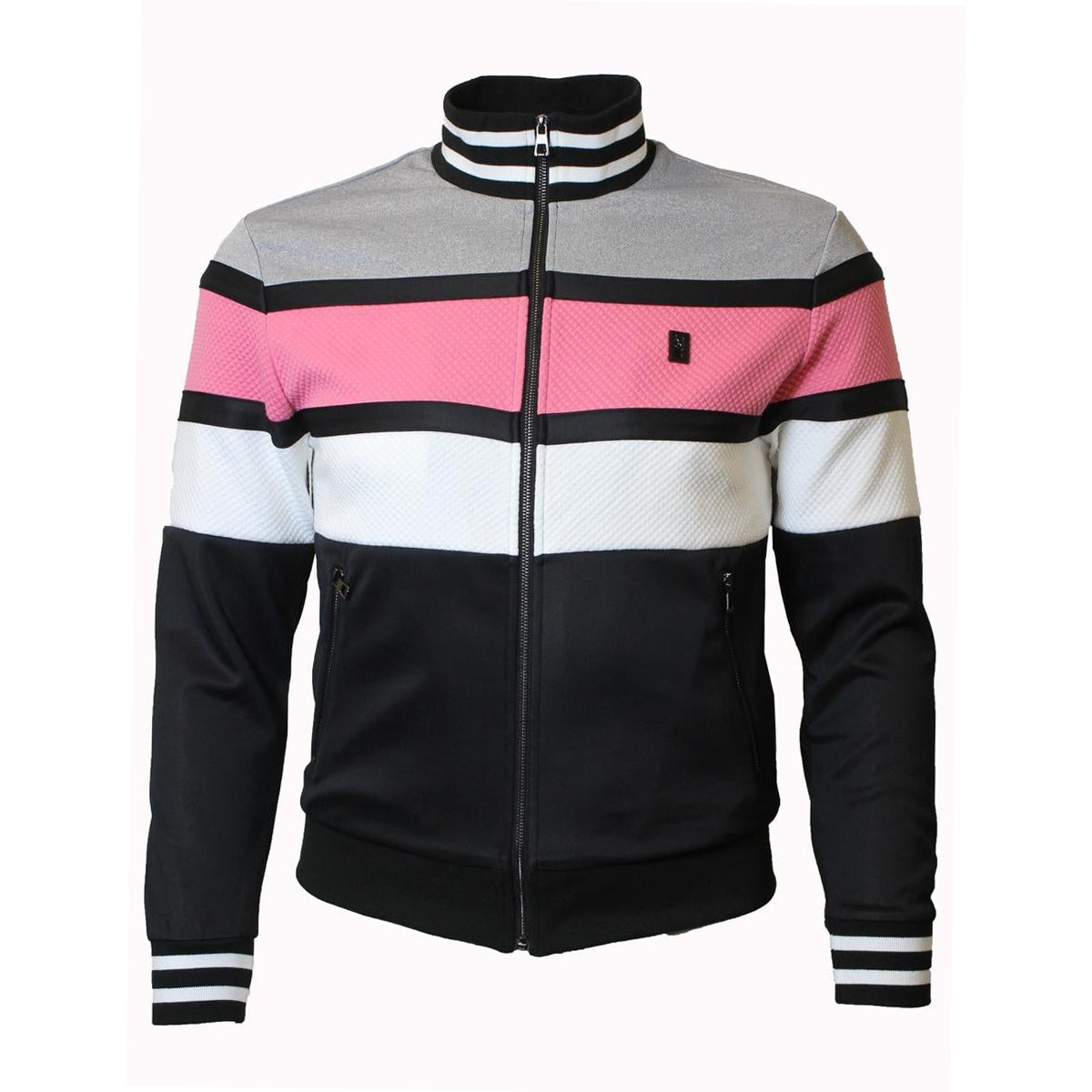 M4646 Makobi Jacquard Zip Down Jacket - Black/Pink