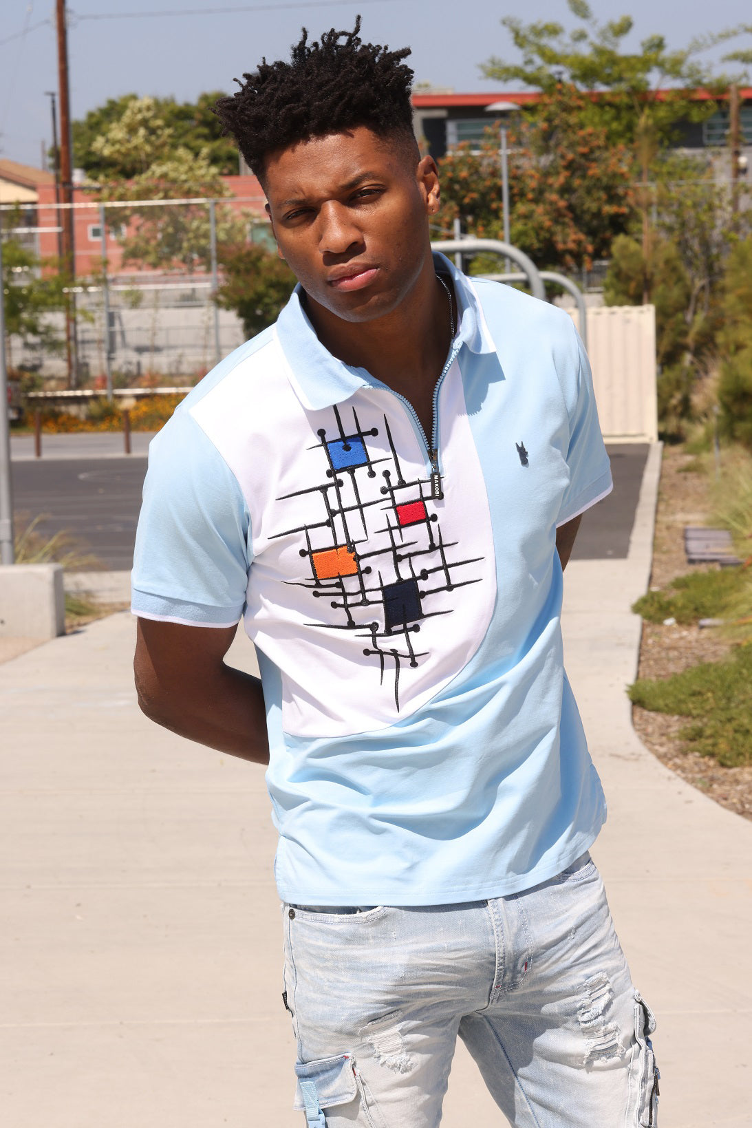 M351 Makobi Color Block Polo Shirt - Blue