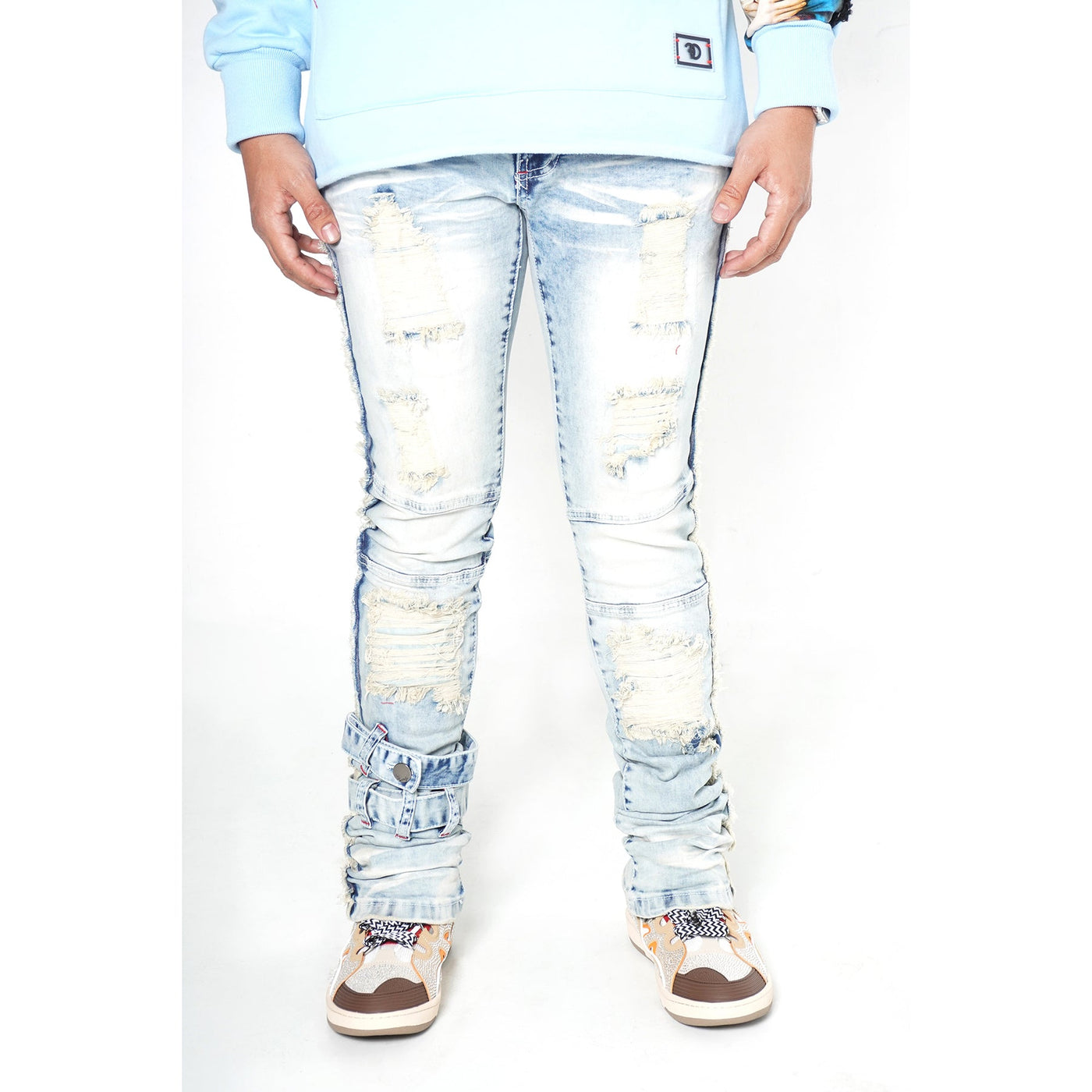 F1779 Shredded Stack Jeans - Light Wash