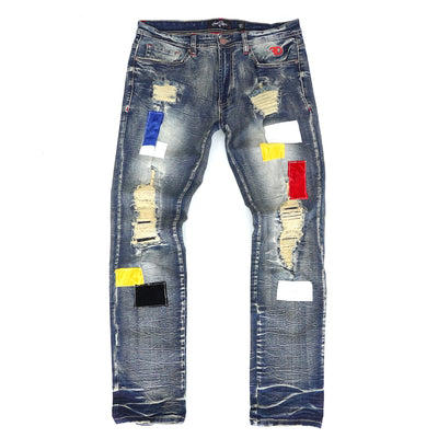 F1715 Frost Patchwork Denimu Shredded sokoto - dọti