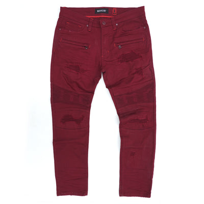 M1926 - Makobi mojuto Denimu Biker sokoto - Burgundy