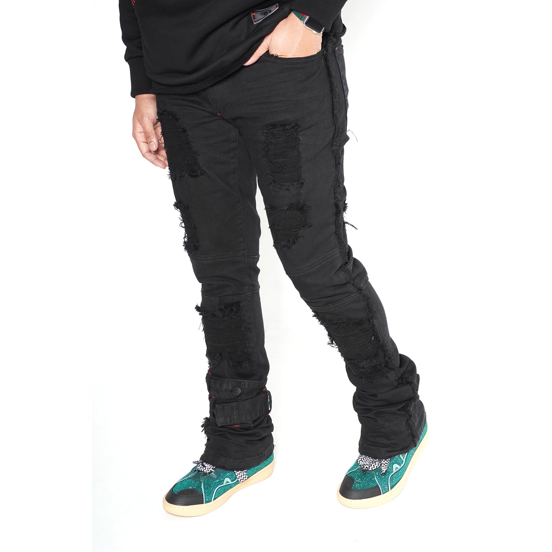 F1779 Shredded Stack Jeans - Black/Black